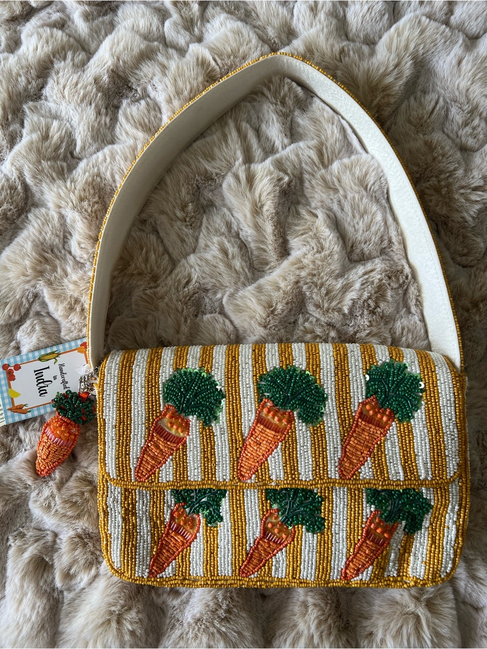 NWT Beaded Carrot Stripe Shoulder Bag with Removable Beaded Charm